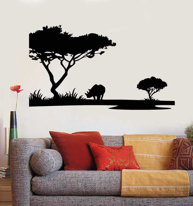 Vinyl Wall Decal Sunrise Africa Safari Landscape Rhinoceros Stickers Mural (g7533)