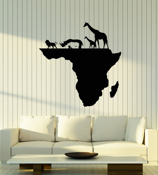 Vinyl Wall Decal Africa Continent Map Animals Lion Rhinoceros Giraffe Stickers Mural (g3347)