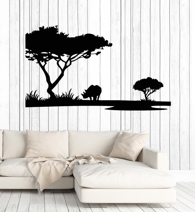 Vinyl Wall Decal Sunrise Africa Safari Landscape Rhinoceros Stickers Mural (g7533)