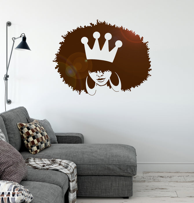 Vinyl Wall Decal African Hairstyle Girl Woman Queen Crown Stickers (3362ig)