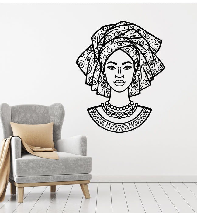 Виниловая наклейка на стену Черная девушка Женщина Африканское лицо Красивая мода Наклейки в виде тюрбана Фреска (g2261)