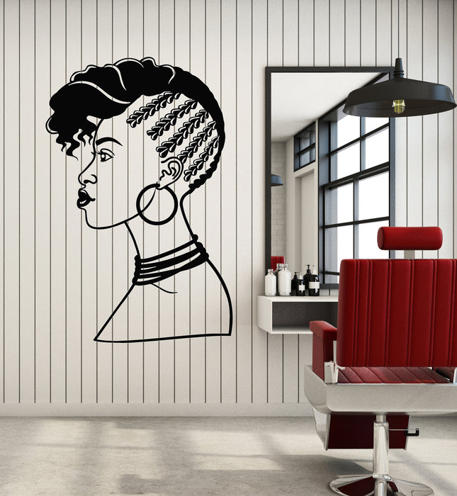 Vinyl Wall Decal Afro Hairstyle Sexy Black Girl Face Haircut Stickers Mural (g1264)