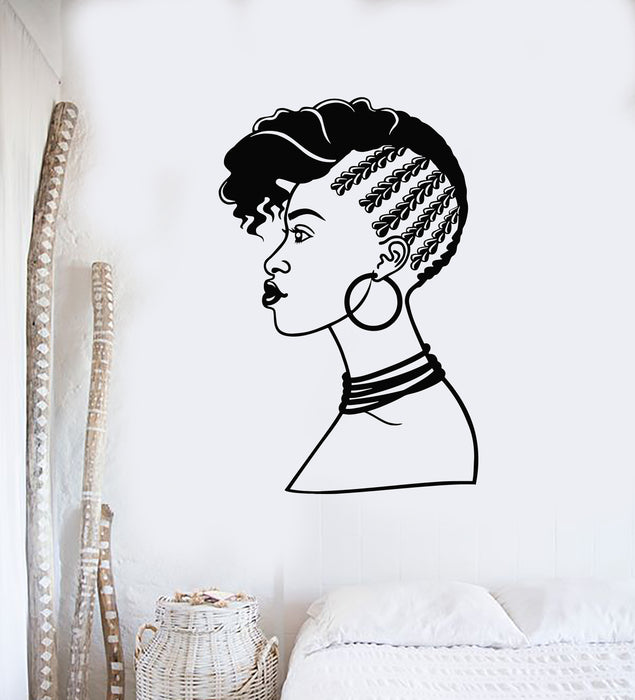 Vinyl Wall Decal Afro Hairstyle Sexy Black Girl Face Haircut Stickers Mural (g1264)