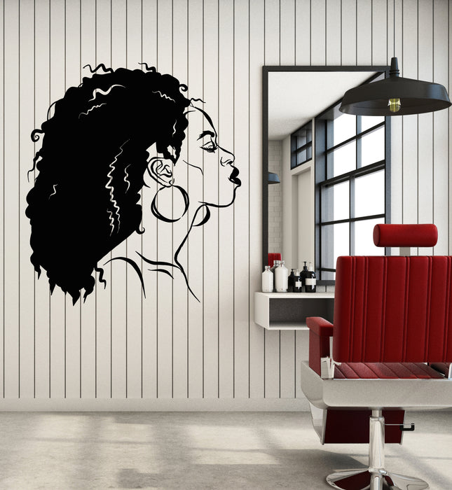 Vinyl Wall Decal Afro Sexy Black Girl Hair Salon Big Earrings Stickers Mural (g6739)