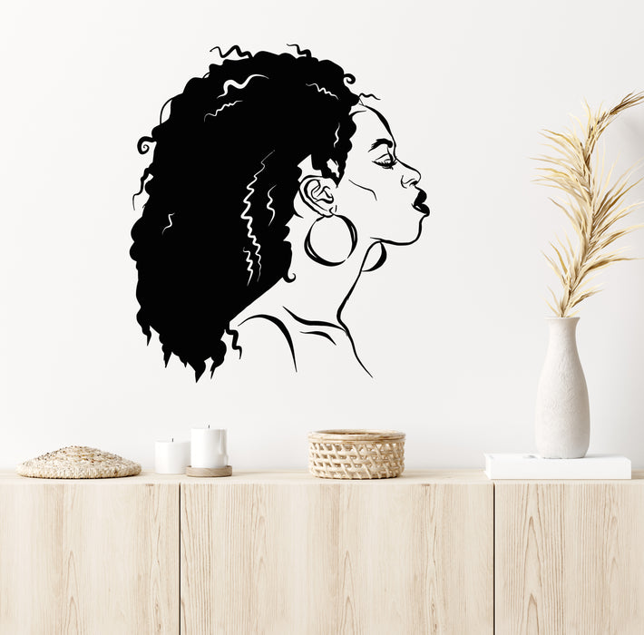 Vinyl Wall Decal Afro Sexy Black Girl Hair Salon Big Earrings Stickers Mural (g6739)