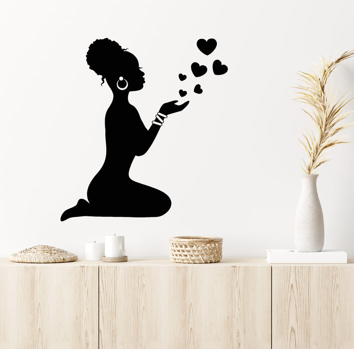 Vinyl Wall Decal Beauty Salon Afro Girl Love Hearts Patterns Stickers Mural (g5815)