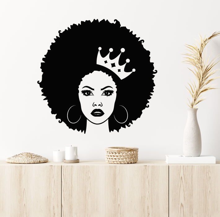 Vinyl Wall Decal African Hairstyle Beauty Girl Woman Queen Crown Stickers Mural (g6773)