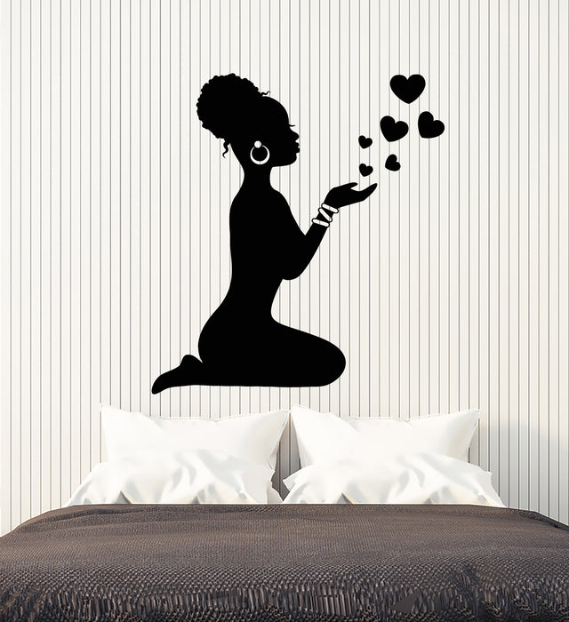 Vinyl Wall Decal Beauty Salon Afro Girl Love Hearts Patterns Stickers Mural (g5815)
