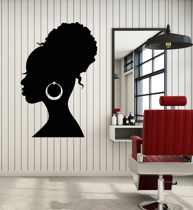 Vinyl Wall Decal African Beauty Woman Face Afro Hairstyle Stickers Mural (g6360)