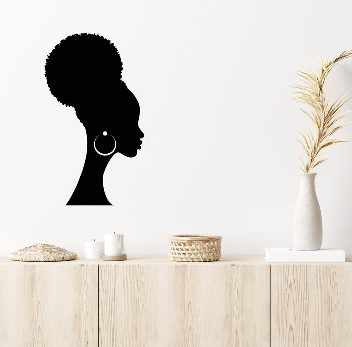 Vinyl Wall Decal Afro Girl Head Hair Beauty Salon Black Lady Stickers Mural (g7514)