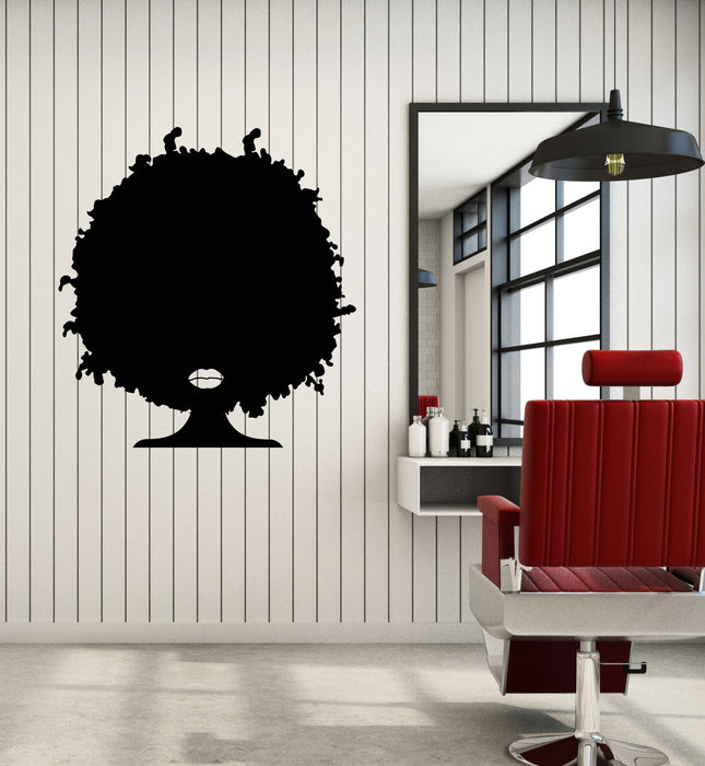 Vinyl Wall Decal Afro Hairstyle Black Lady Lips Woman Head Stickers Mural (g3858)