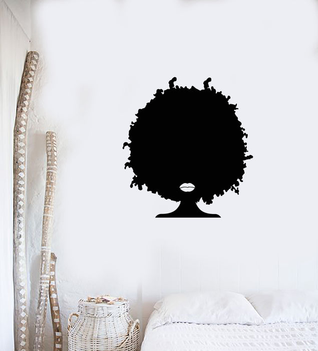 Vinyl Wall Decal Afro Hairstyle Black Lady Lips Woman Head Stickers Mural (g3858)