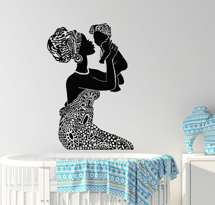 Vinyl Wall Decal Beauty African Woman Mother With Baby Stickers Mural (g4697)