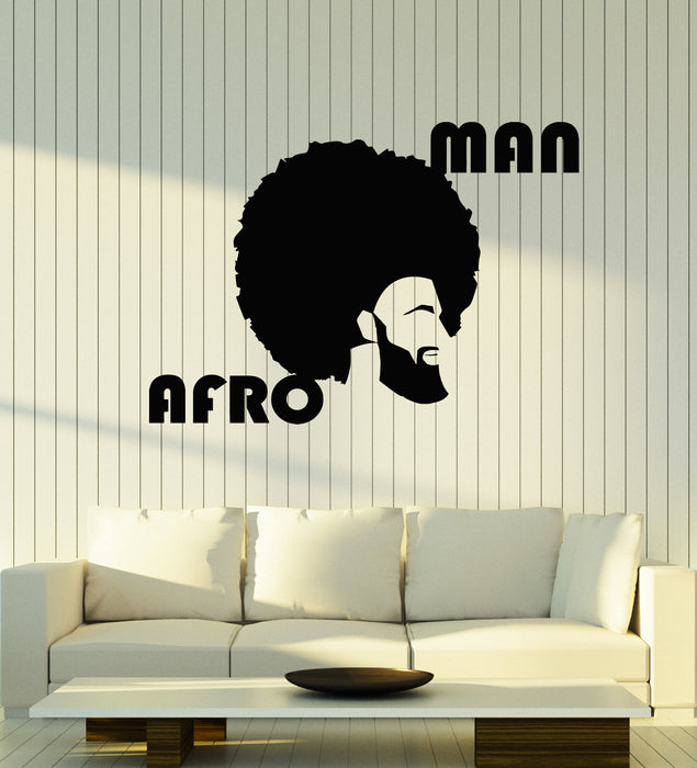 Vinyl Wall Decal Afro Man Style Head Hair Frizz Barbershop Stickers Mural (g3182)