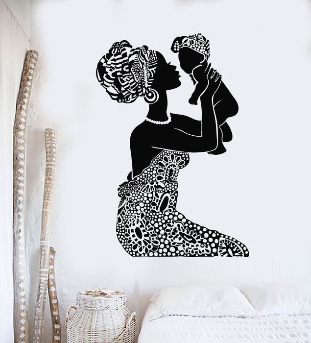 Vinyl Wall Decal African Native Woman Mother With Baby Nursery Decor Stickers Mural (g2836)