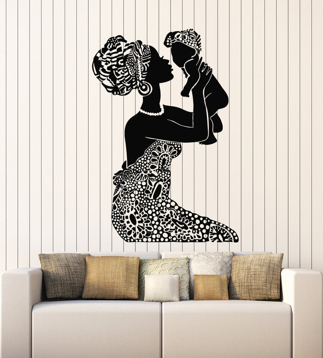 Vinyl Wall Decal African Native Woman Mother With Baby Nursery Decor Stickers Mural (g2836)