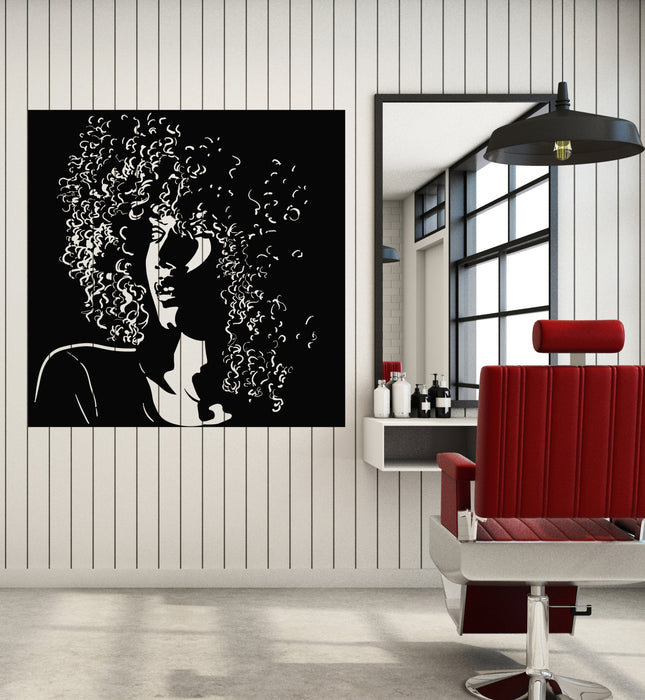 Vinyl Wall Decal Beauty Salon African Beautifull Black Girl on Dark Background Stickers Mural (g3885)