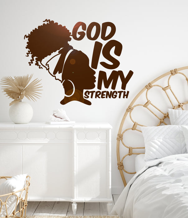 Vinyl Wall Decal Africa God Is My Strength Afro Girl African Woman Stickers Mural (g2229)