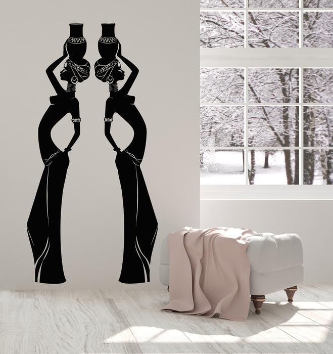 Vinyl Wall Decal African Black Native Women Silhouette Vases Stickers Mural (g5522)