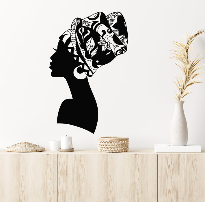 Vinyl Wall Decal Turban Profile Sexy Black Woman Fashion Lady Stickers Mural (g7286)