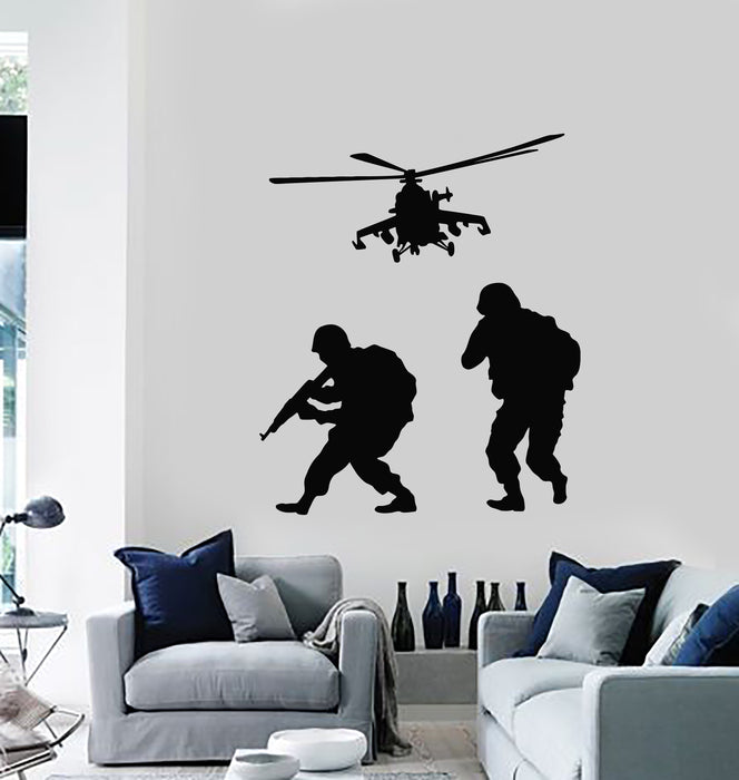 Vinyl Wall Decal Soldiers Helicopters Army Air Force Military War Aviation Stickers Mural (g524)