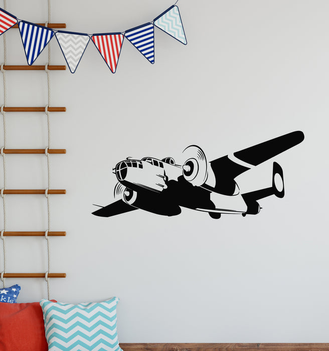 Vinyl Wall Decal Old War Plane Jet Air Force Flying Airplane Stickers Mural (g7363)