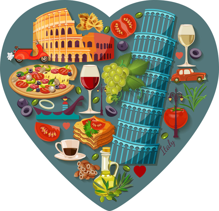 Italy Attractions Heart Italian Cuisine Peel and Stick Cool Interior Exterior Mural for Walls or Cars alc002