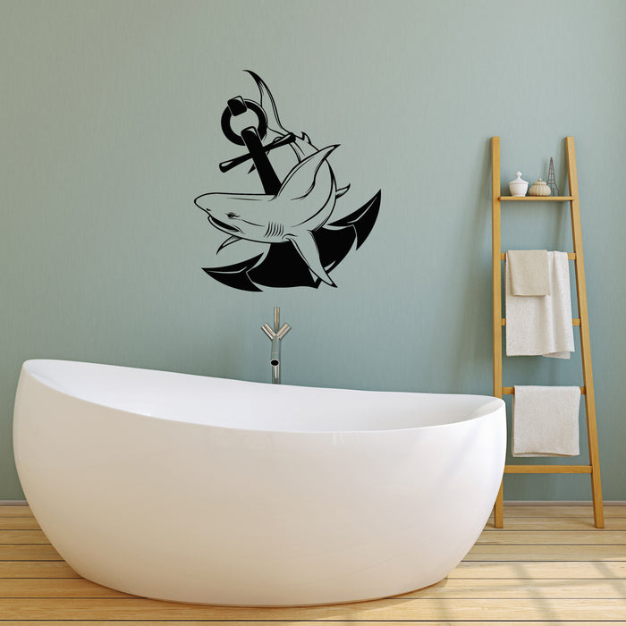 Vinyl Wall Decal Anchor Shark Ocean Style Bathroom Marine Art Interior Stickers Mural (ig5907)