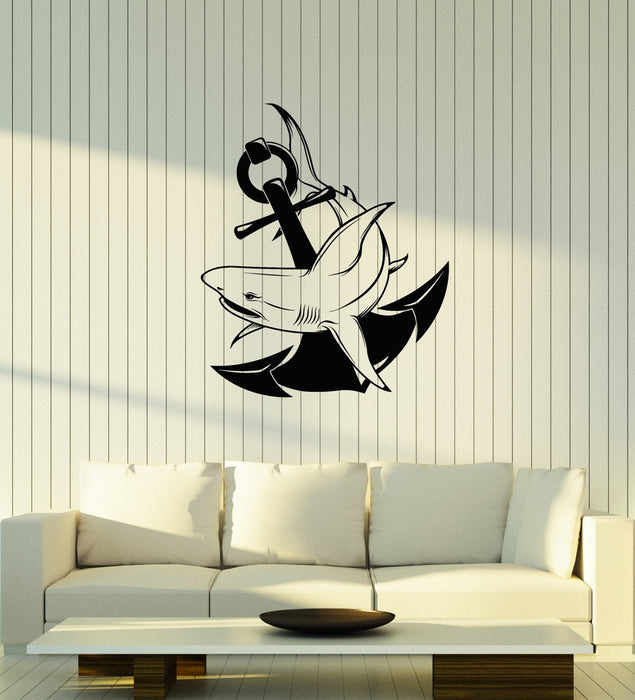 Vinyl Wall Decal Anchor Shark Ocean Style Bathroom Marine Art Interior Stickers Mural (ig5907)