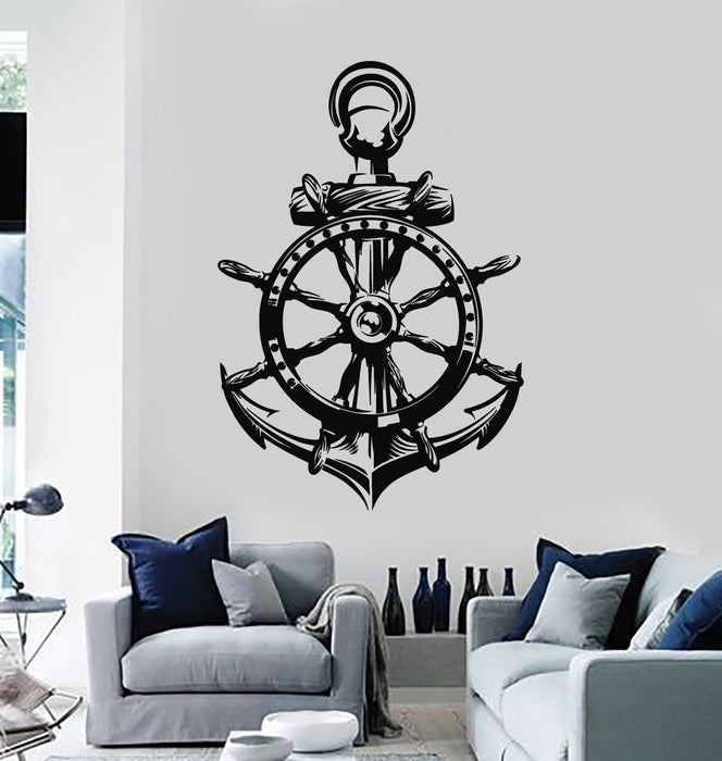 Vinyl Wall Decal Steering Wheel Nautical Anchor Ocean Sea Style Stickers Mural (g2457)