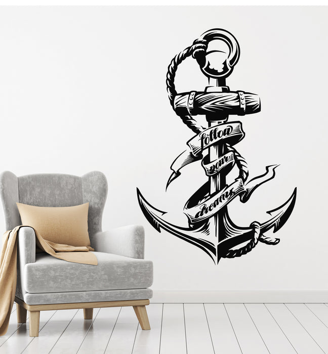 Vinyl Wall Decal Inspirational Phrase Follow Your Dreams Anchor Stickers Mural (g2492)