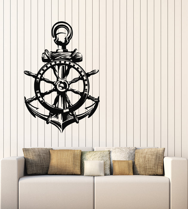 Vinyl Wall Decal Steering Wheel Nautical Anchor Ocean Sea Style Stickers Mural (g2457)
