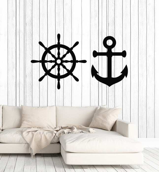 Vinyl Wall Decal Sea Wheel Anchor Ocean Nautical Marine Art Kids Room Stickers Mural (g6967)