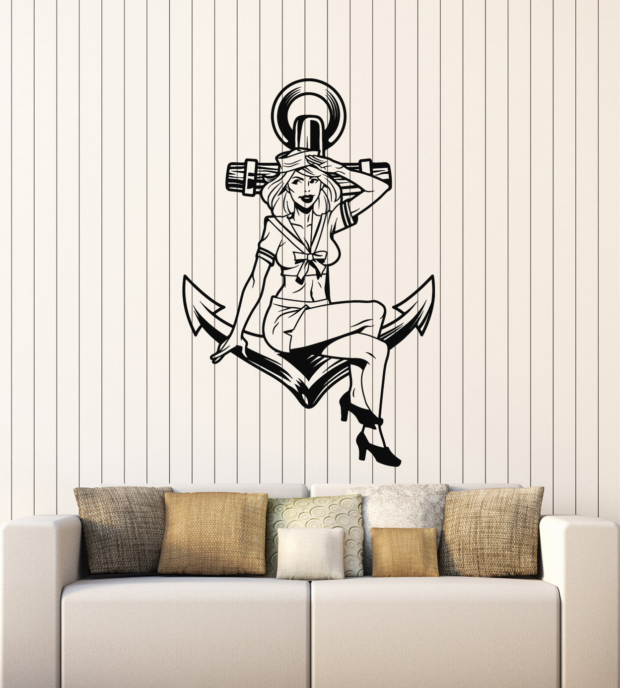 Vinyl Wall Decal Nautical Style Anchor Marine Pin Up Sexy Girl Sticker ...