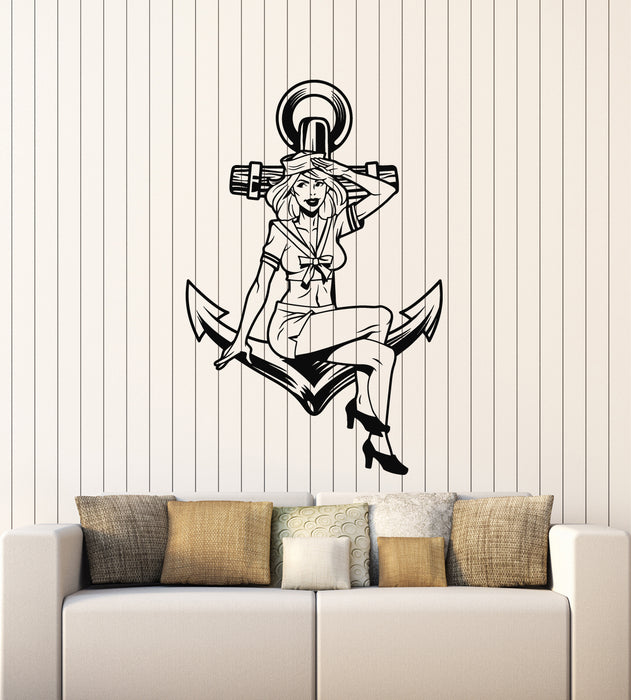 Vinyl Wall Decal Nautical Style Anchor Marine Pin Up Sexy Girl Stickers Mural (g4864)