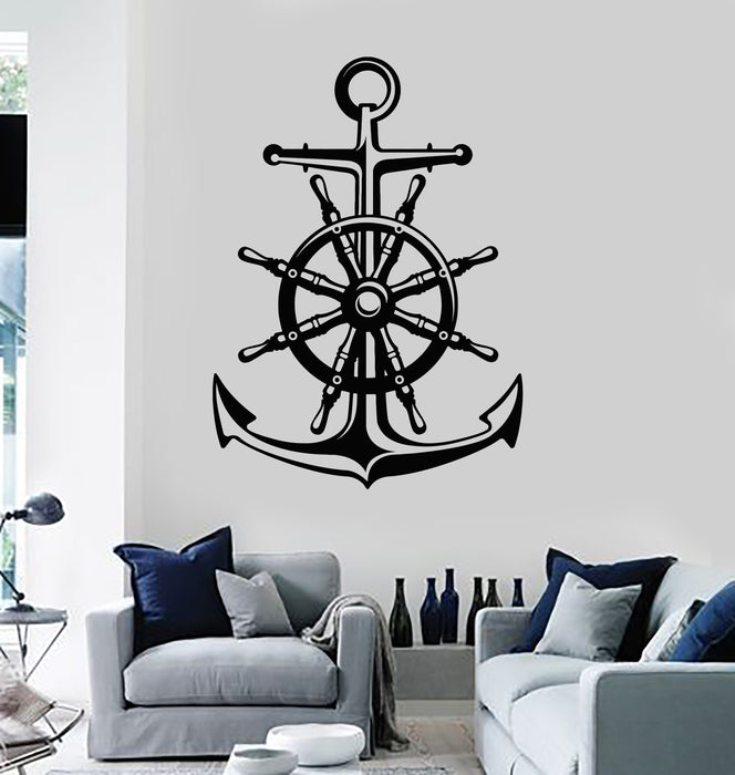 Vinyl Wall Decal Nautical Sea Steering Wheel Ship Anchor Stickers Mural (g3655)