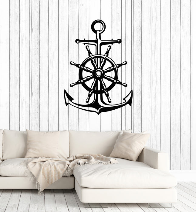 Vinyl Wall Decal Nautical Sea Steering Wheel Ship Anchor Stickers Mural (g3655)