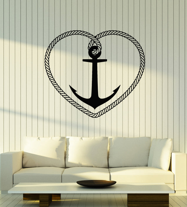 Vinyl Wall Decal Marine Sea Heart Anchor Rope Nautical Style Stickers Mural (g3036)