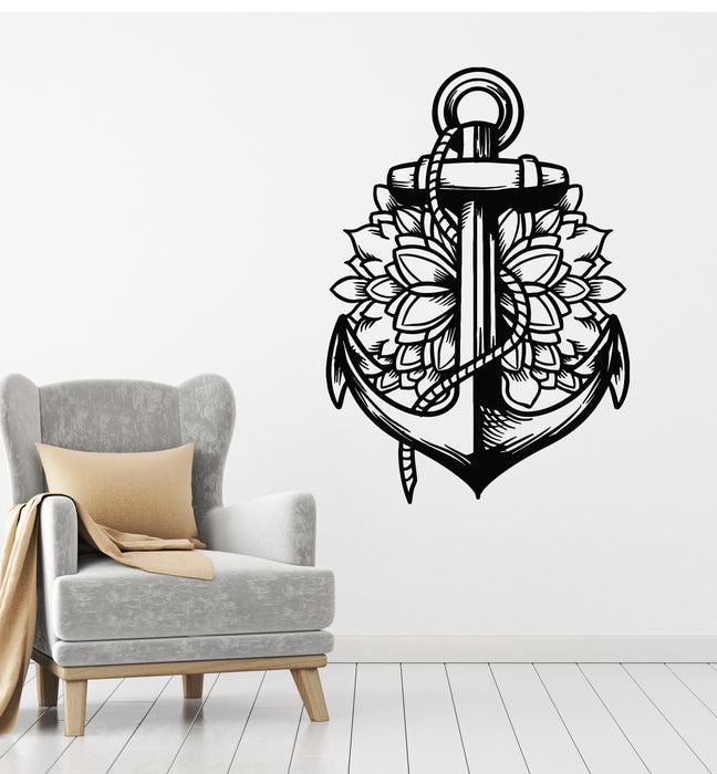 Vinyl Wall Decal Anchor Sea Ocean Nautical Sailor Floral Art Stickers Mural (g3695)