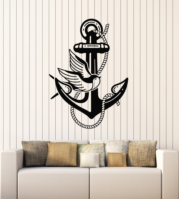 Vinyl Wall Decal Anchor Sea Ocean Bird Swallow Marine Stickers Mural (g5512)