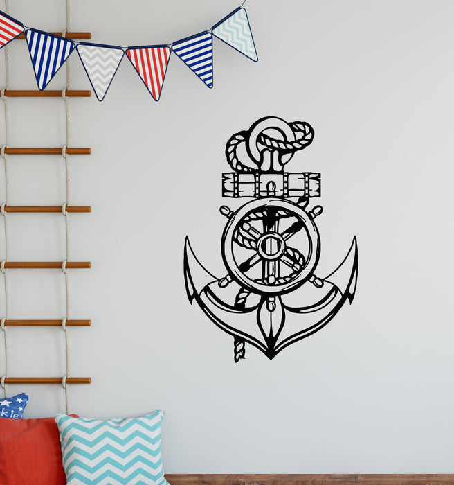 Vinyl Wall Decal Steering Wheel Anchor Sea Nautical Marine Sailor Stickers Mural (g7084)