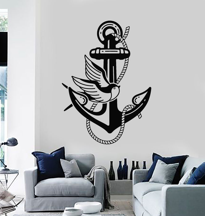 Vinyl Wall Decal Anchor Sea Ocean Bird Swallow Marine Stickers Mural (g5512)