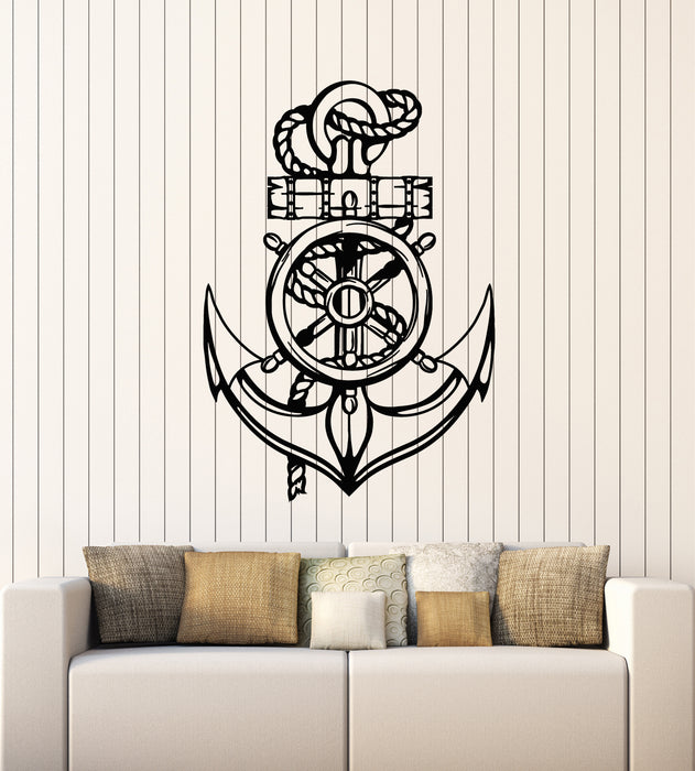 Vinyl Wall Decal Steering Wheel Anchor Sea Nautical Marine Sailor Stickers Mural (g7084)