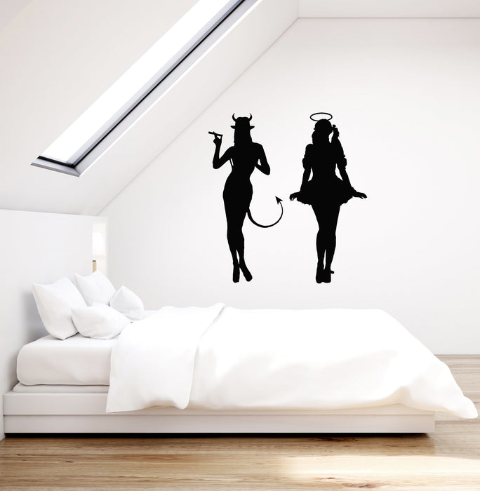 Vinyl Wall Decal Silhouettes Angel and Demon Room Art Decor Stickers Mural (ig5257)