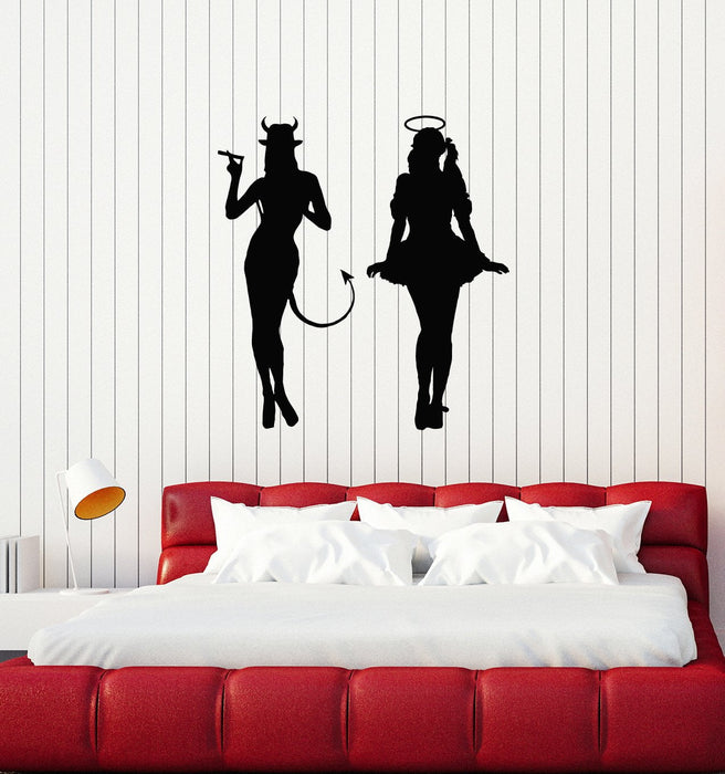Vinyl Wall Decal Silhouettes Angel and Demon Room Art Decor Stickers Mural (ig5257)