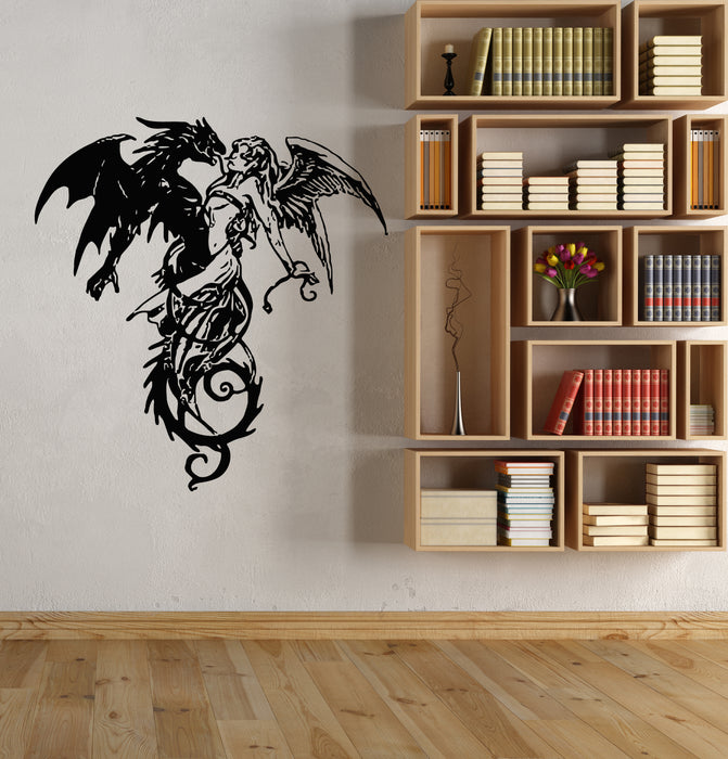 Vinyl Wall Decal Flying Demon Dragon With Angel Living Room Stickers Mural (g8043)