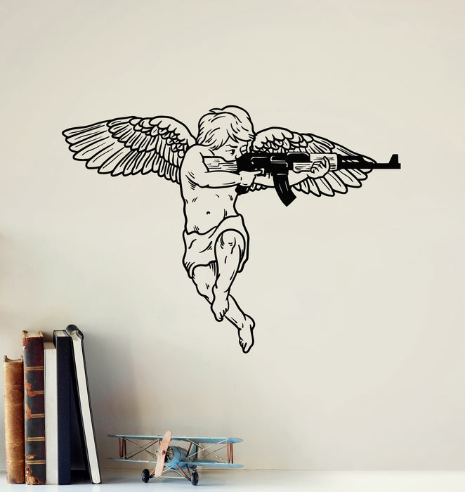 Vinyl Wall Decal Cupid Angel With Automatic Weapon Decor Stickers Mural (g5797)