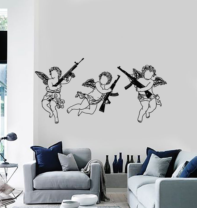 Vinyl Wall Decal Cupid Angels Guns Automatic Weapon Decor Stickers Mural (g6071)