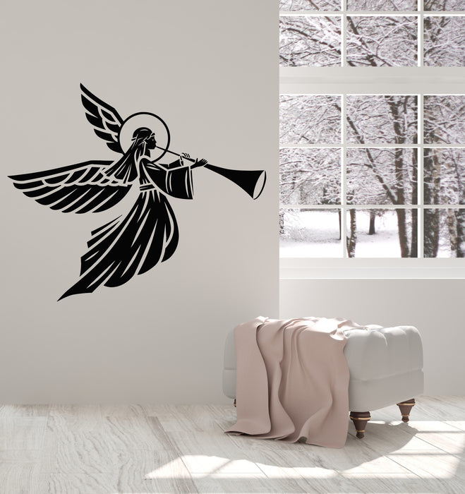 Vinyl Wall Decal Flying Saint Angel With Trumpet Wings Stickers Mural (g4920)