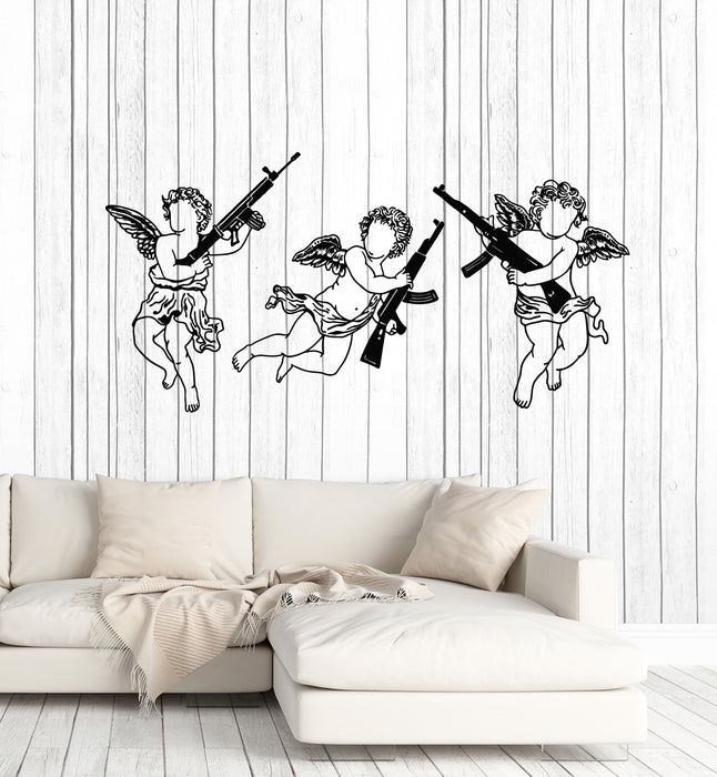 Vinyl Wall Decal Cupid Angels Guns Automatic Weapon Decor Stickers Mural (g6071)